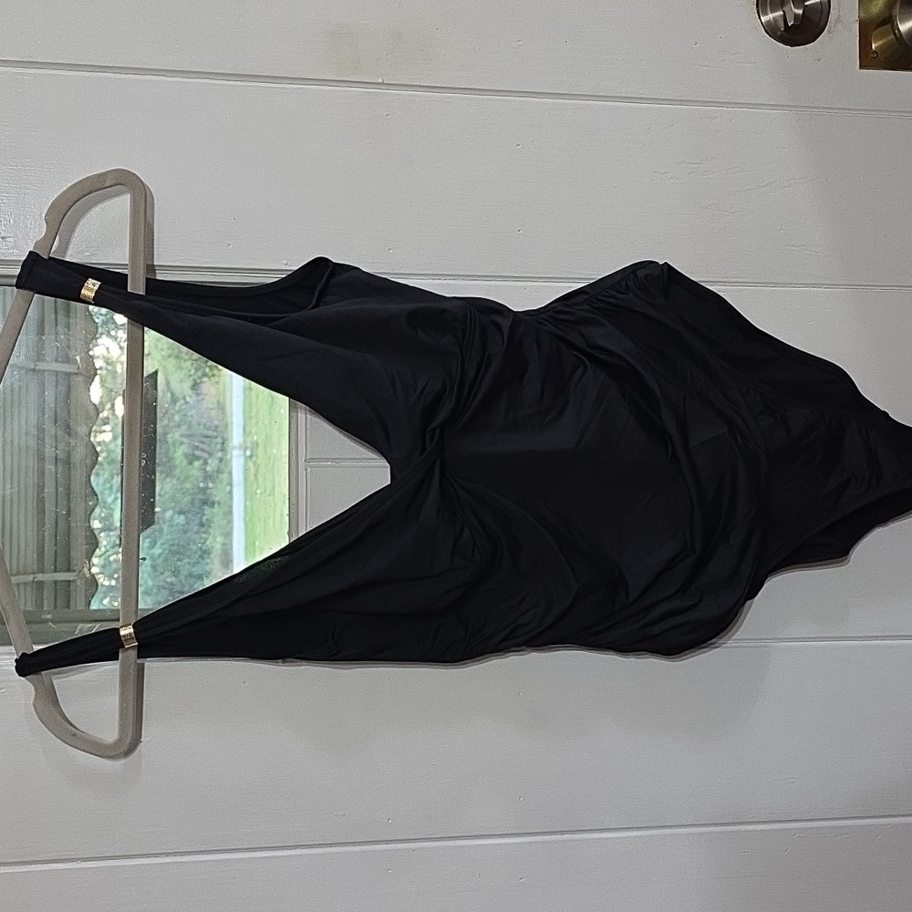 Lauren Ralph Lauren Women's Swimsuit Black Ruched Underwire Unpadded Sz L? EUC
